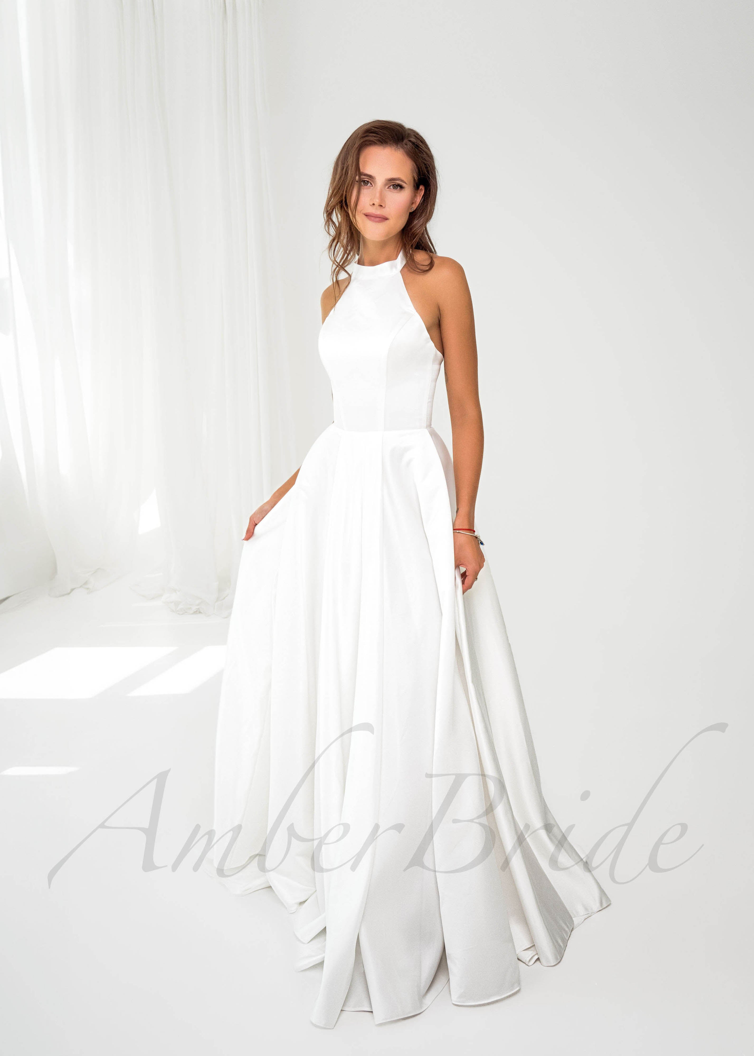 Minimalist Satin A-Line Halter Wedding Dress