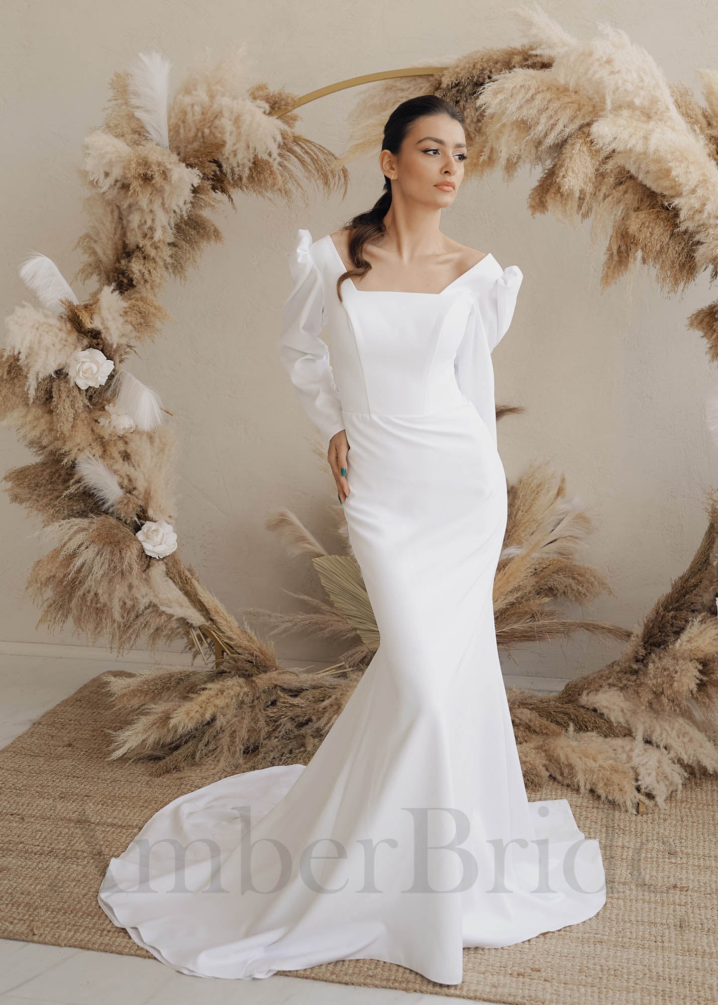 Wedding Long Sleeve Silk White Dress Simple Mermaid Satin Wedding