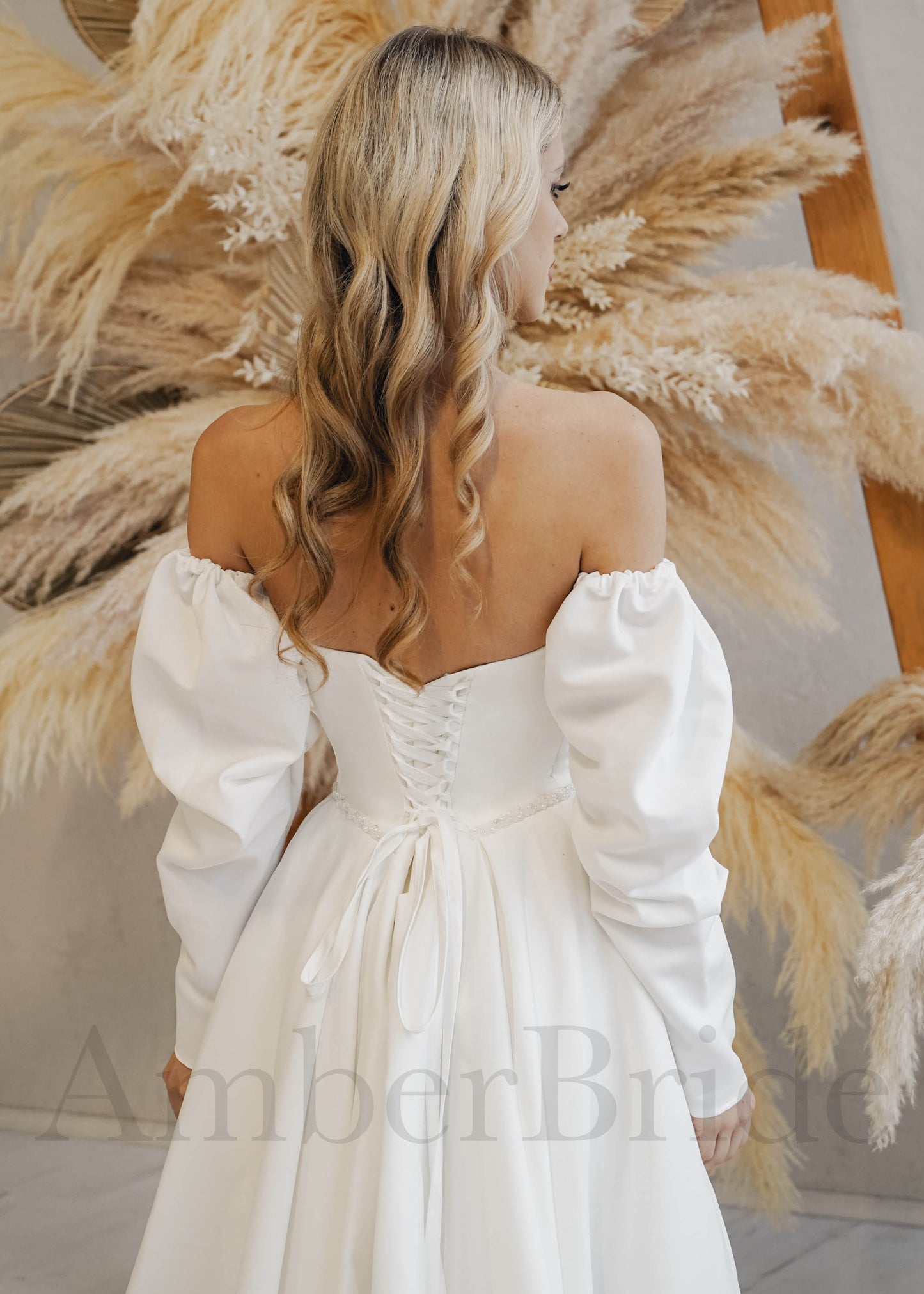 Simple A Line Strapless Satin Wedding Dress with Removable Long Sleeves