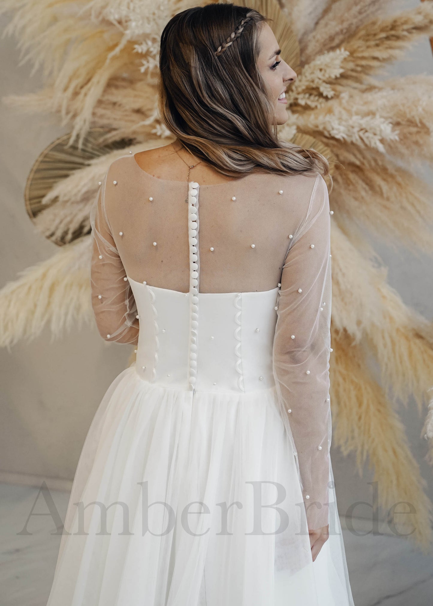 Simple A Line Tulle and Satin Wedding Dress with Sweetheart Neckline and Illusion Design