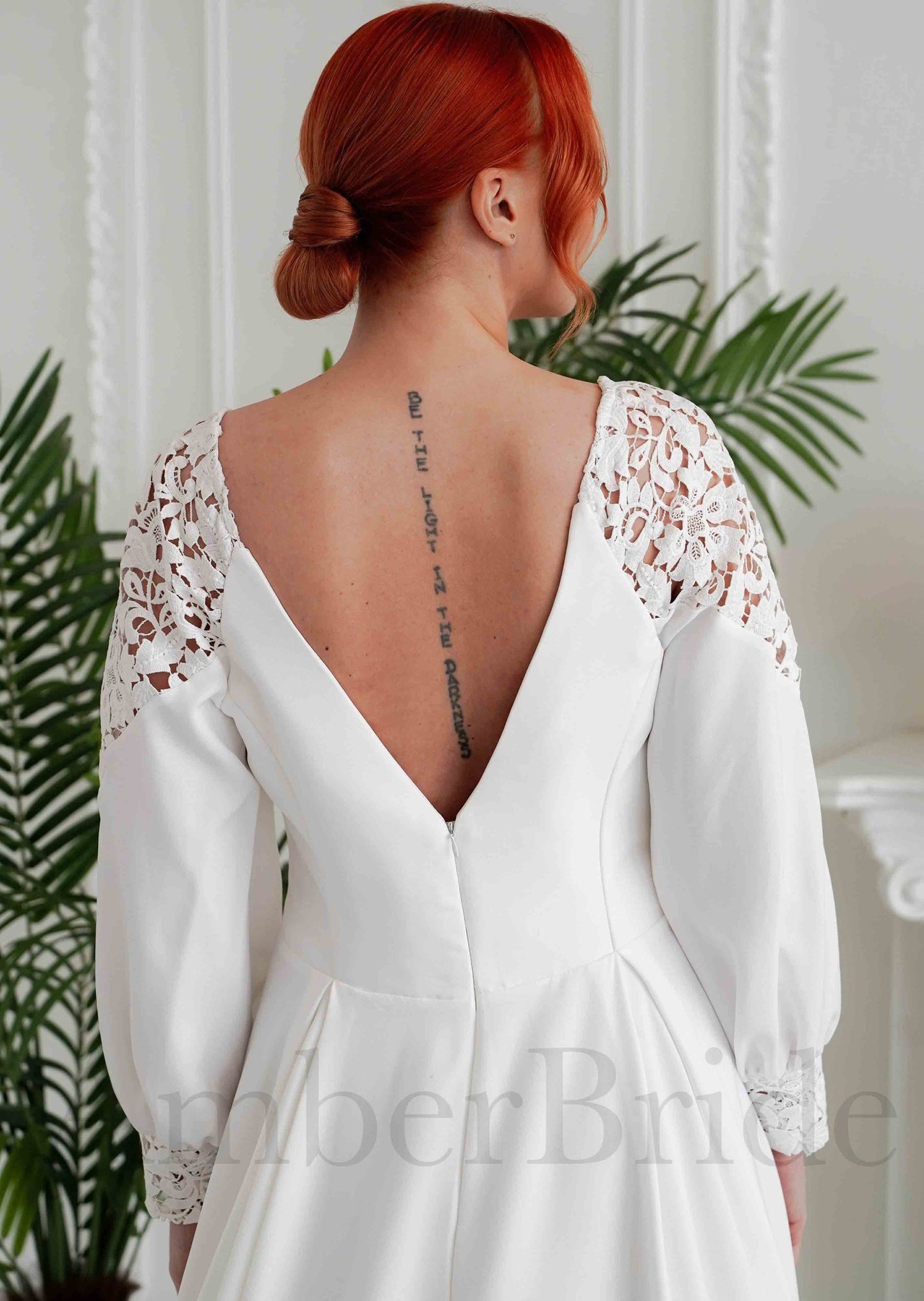 STOCK SELL-OUT: Boho A Line Satin Wedding Dress with Deep V-Neck