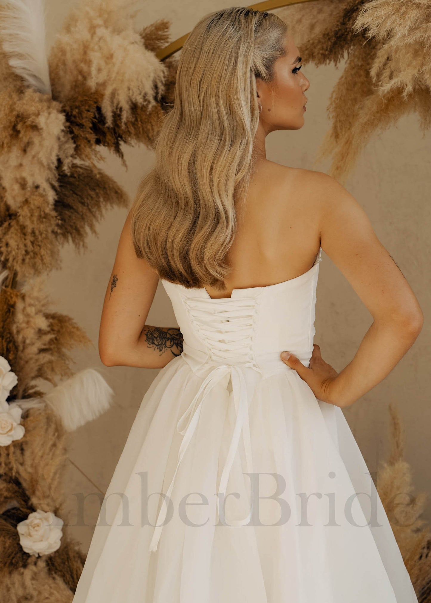 Simple A Line Organza Wedding Dress with Detachable Puff Sleeves