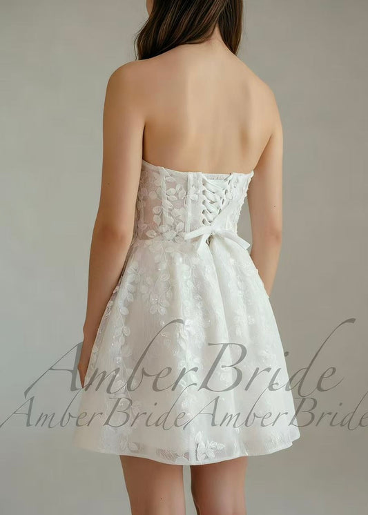 Short Floral Strapless Wedding Reception Dress with Sheath Silhouette