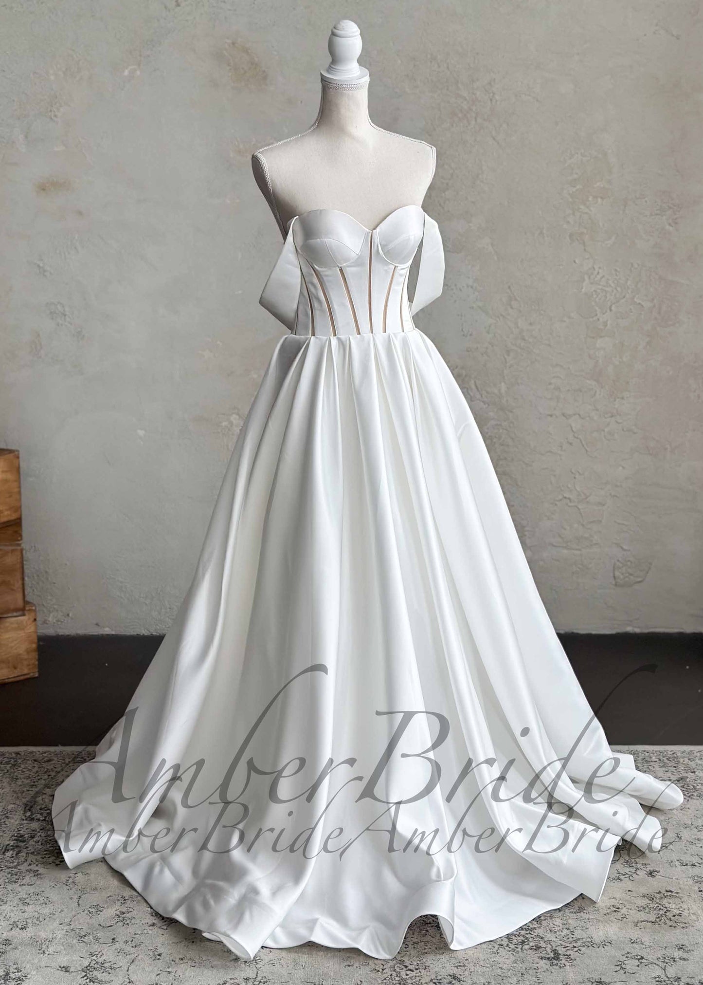 Modern Satin A Line Wedding Dress with Off Shoulder Sleeve