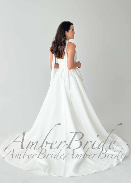 Strapless Ball Gown Satin Wedding Dress with Basque Waistline