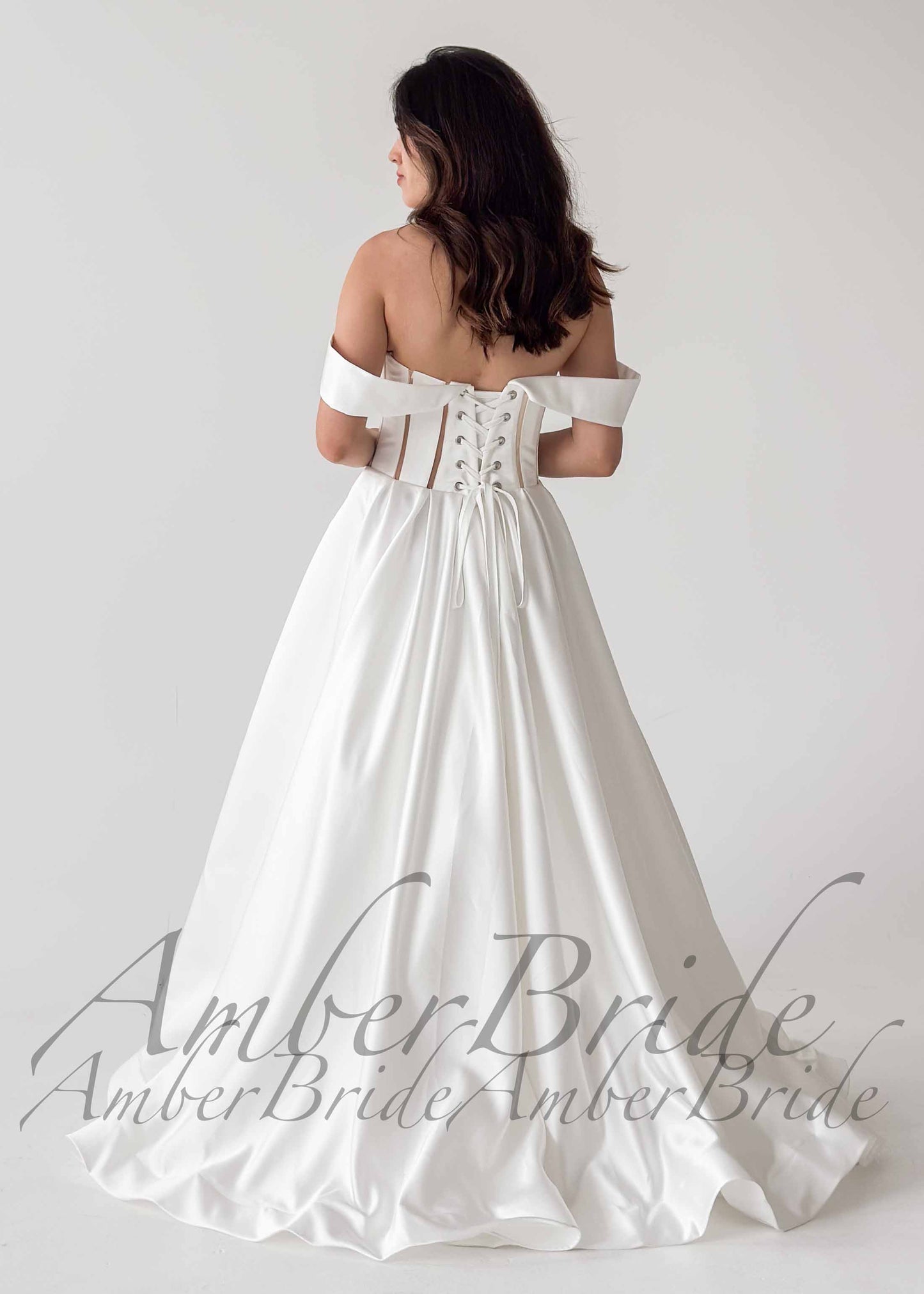Modern Satin A Line Wedding Dress with Off Shoulder Sleeve