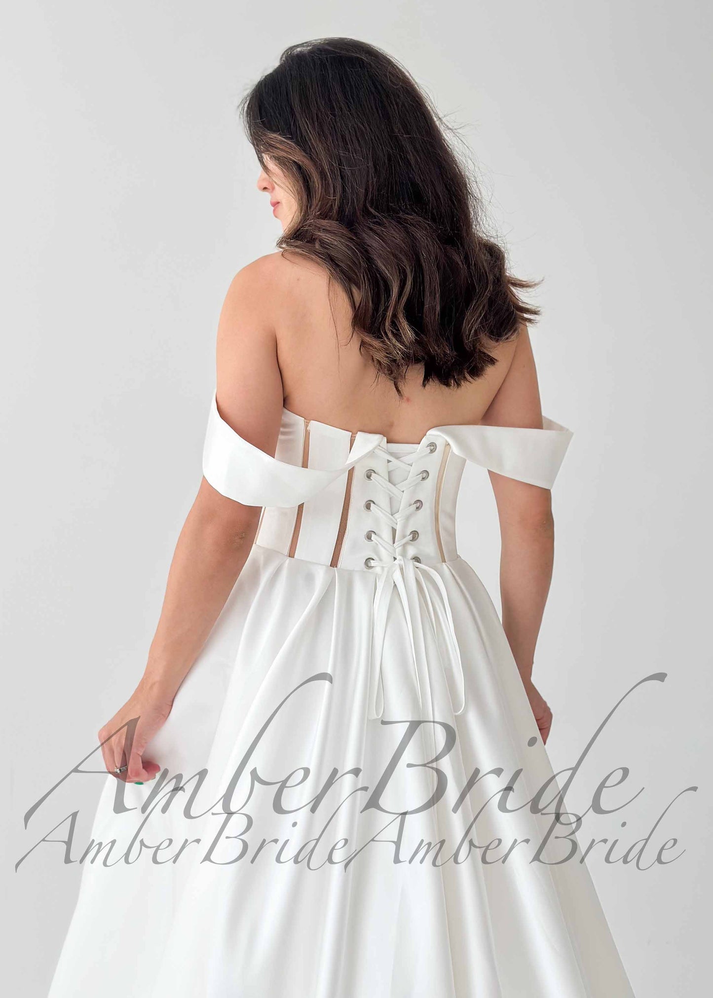 Modern Satin A Line Wedding Dress with Off Shoulder Sleeve