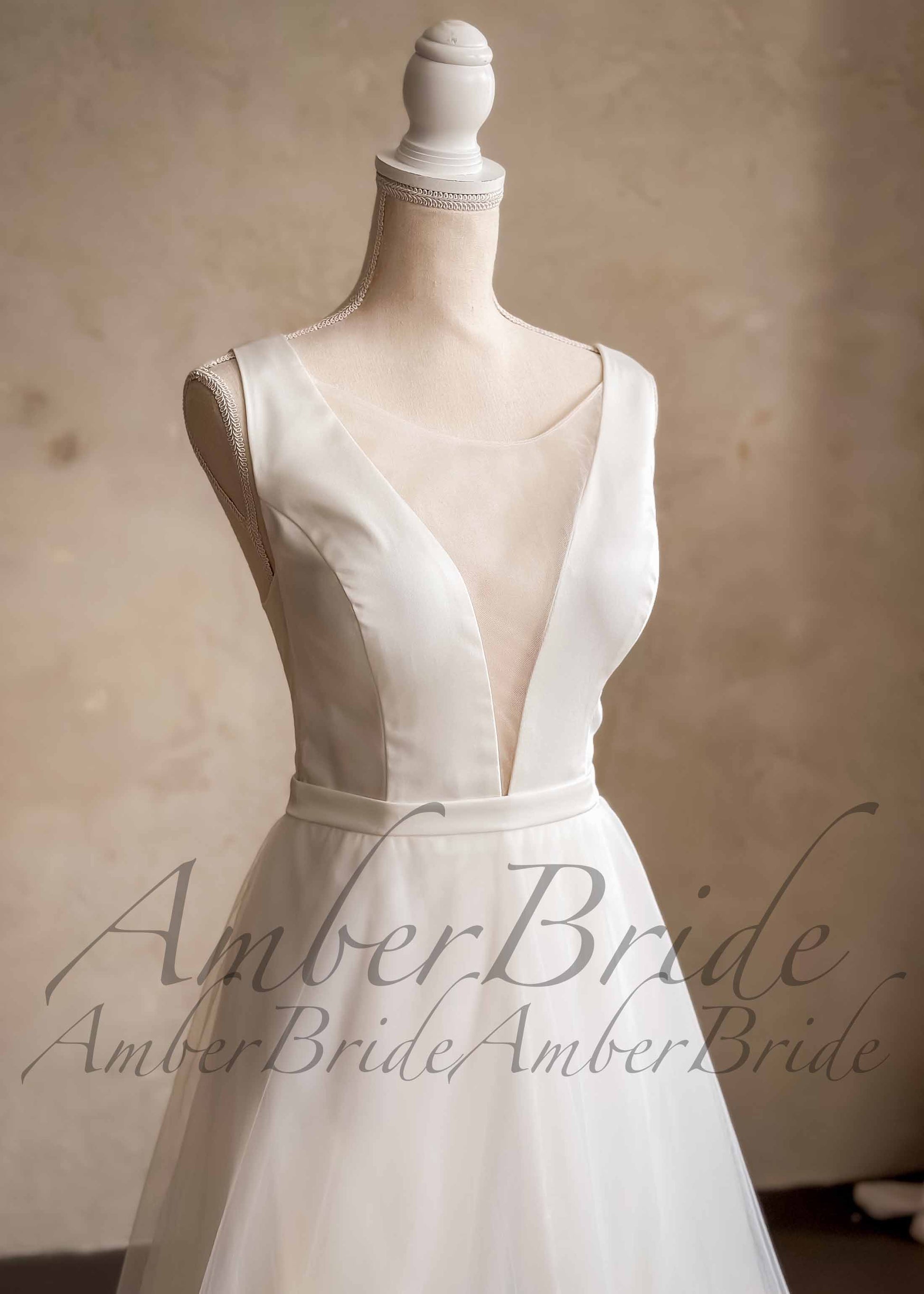 STOCK SELL-OUT: Romantic Satin Wedding Dress with Floral Organza Skirt