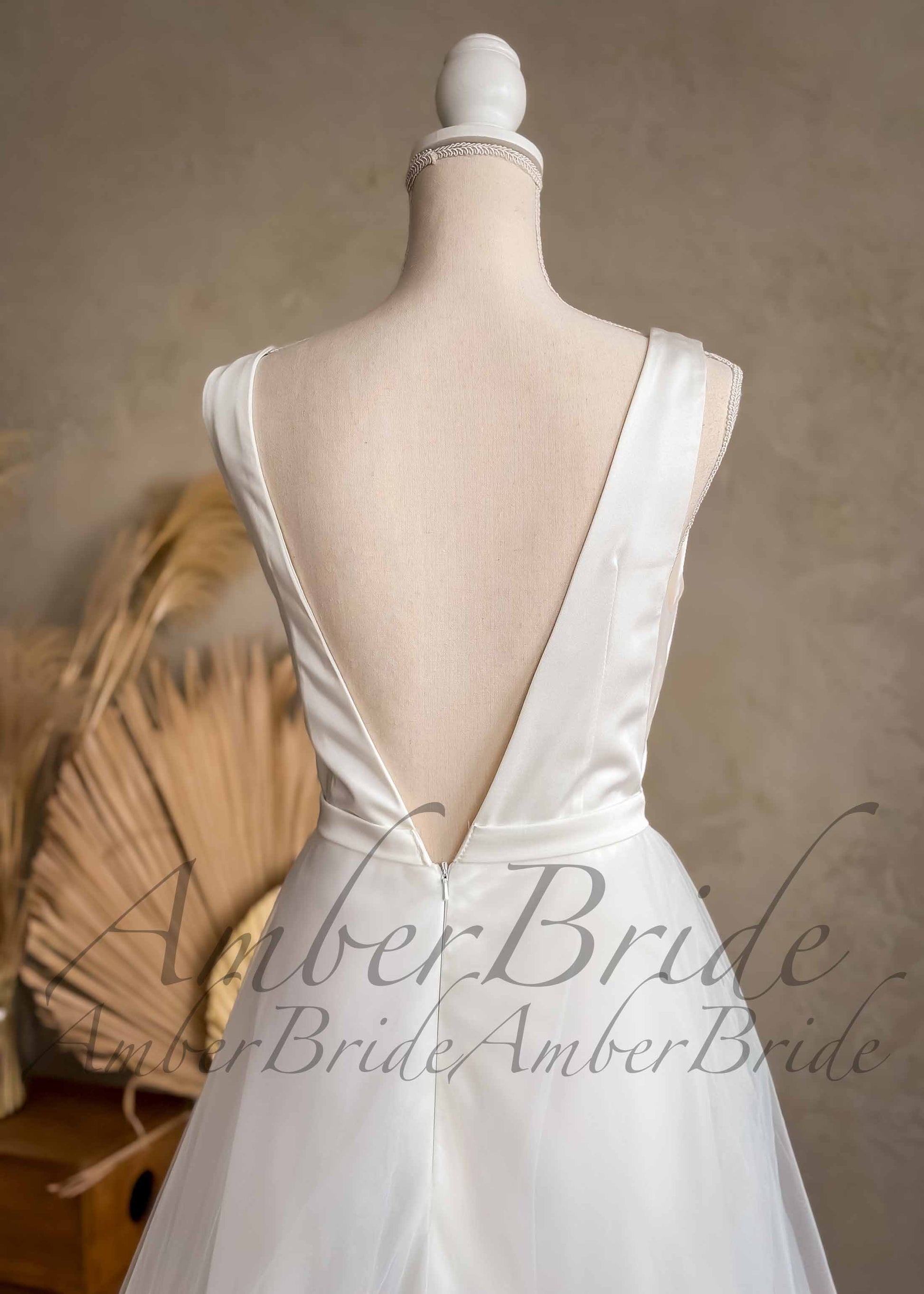 STOCK SELL-OUT: Romantic Satin Wedding Dress with Floral Organza Skirt