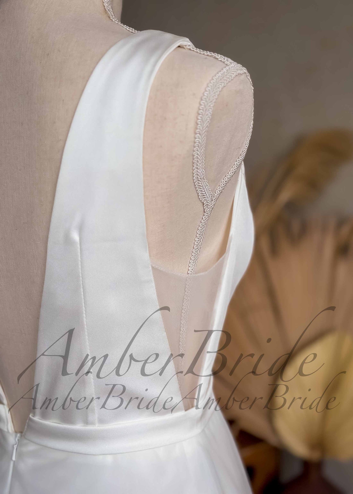 STOCK SELL-OUT: Romantic Satin Wedding Dress with Floral Organza Skirt