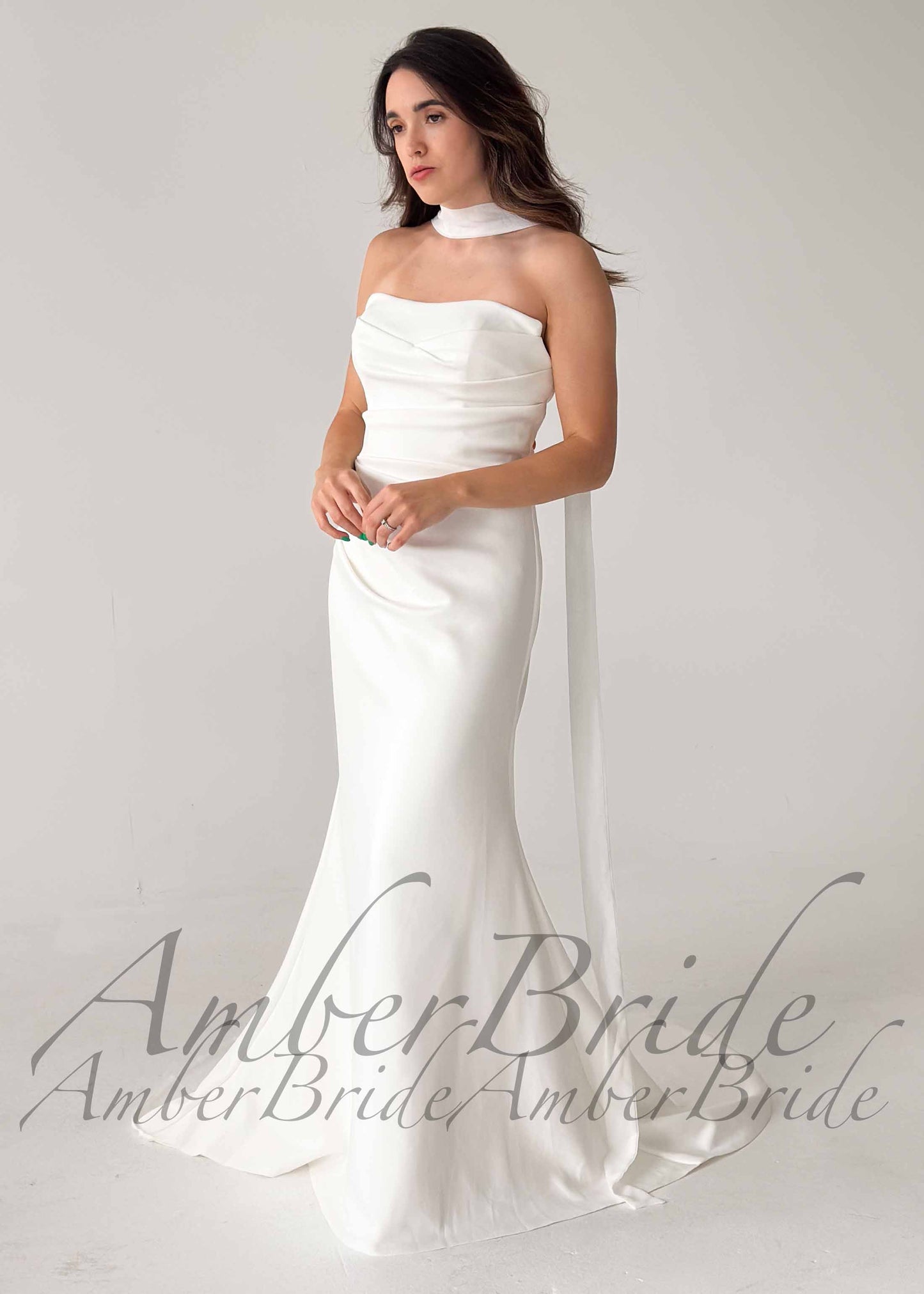 Strapless Mermaid Satin Wedding Dress with Draped Bodice