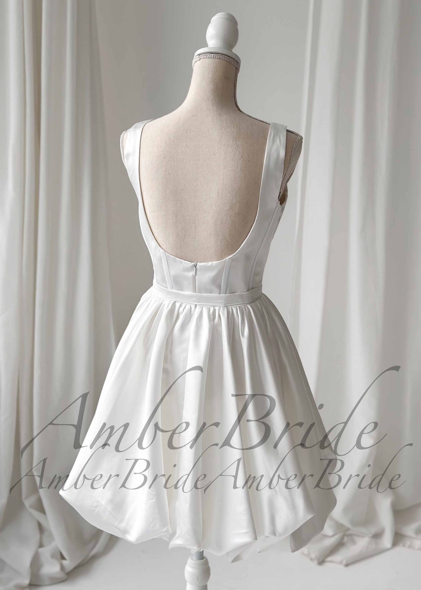 Satin Square Neck Bubble Hem Short Wedding Dress