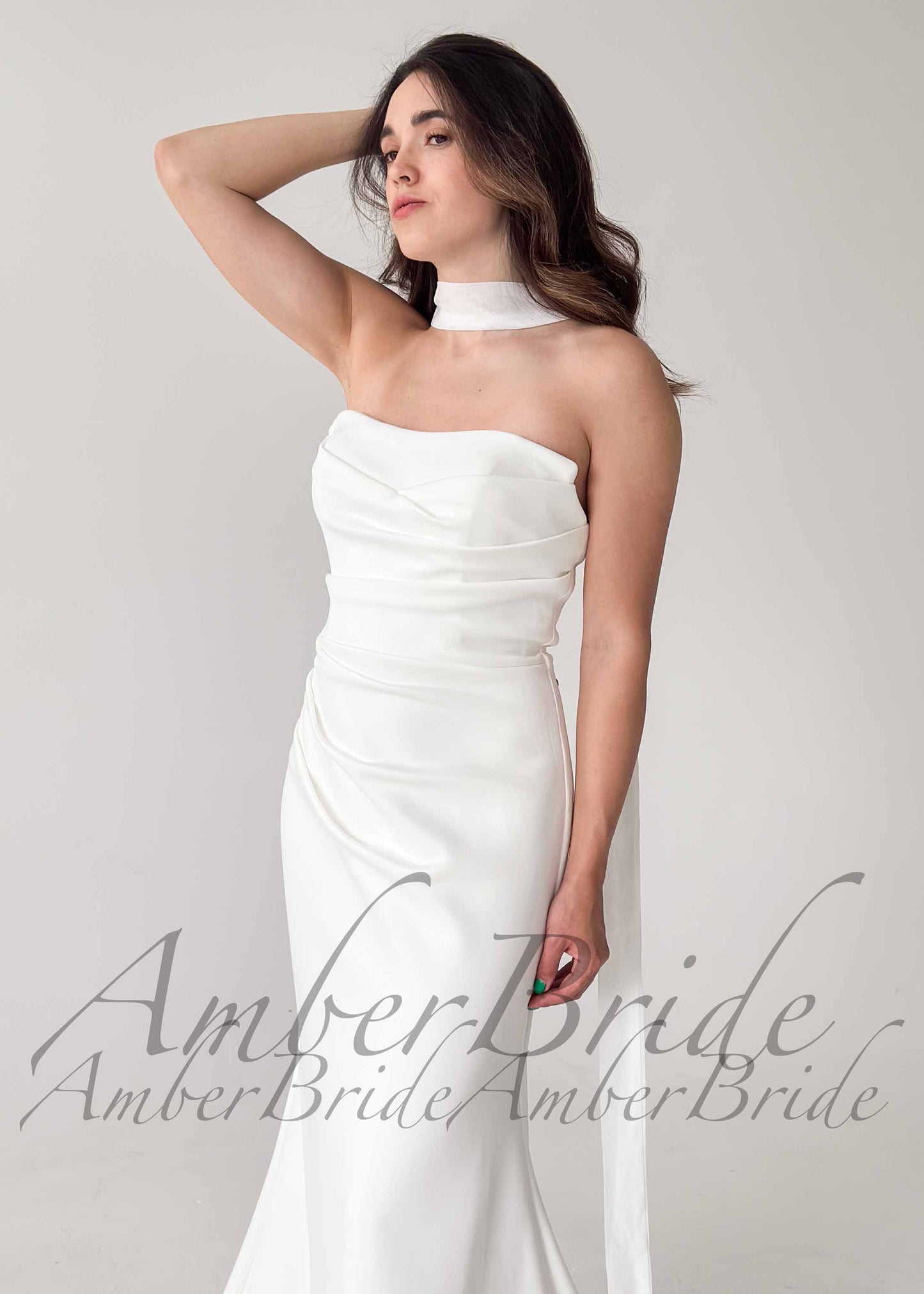 Strapless Mermaid Satin Wedding Dress with Draped Bodice