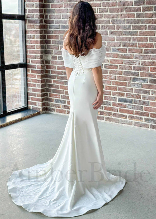 Strapless Mermaid Satin Wedding Dress with Off Shoulder Design
