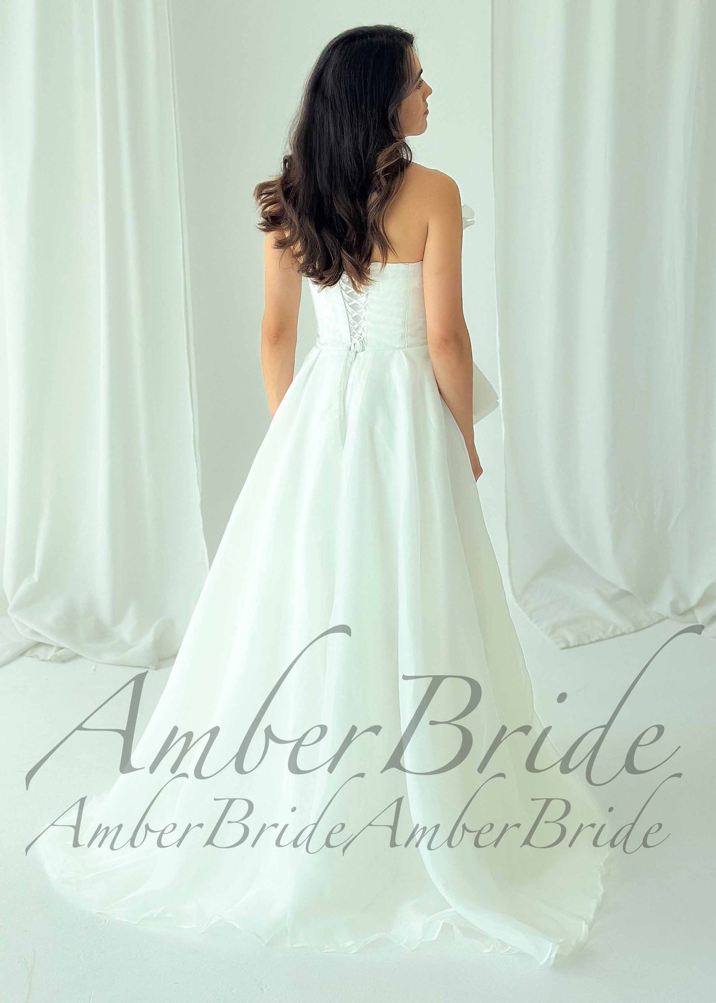 Modern Asymmetrical Organza Wedding Dress with Sculptural Bow