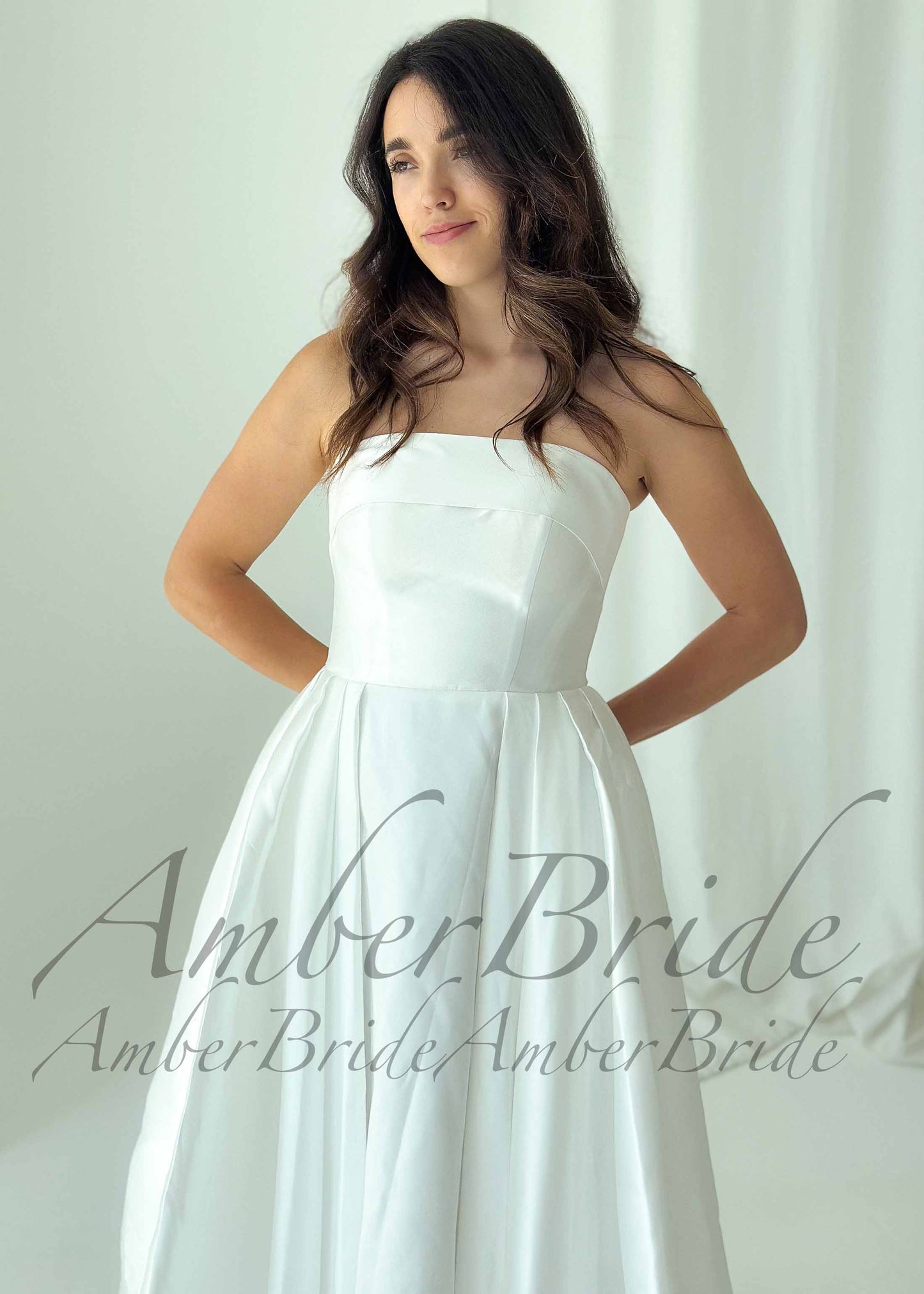 Modern Minimalist A-Line Satin Wedding Dress with Statement Bow