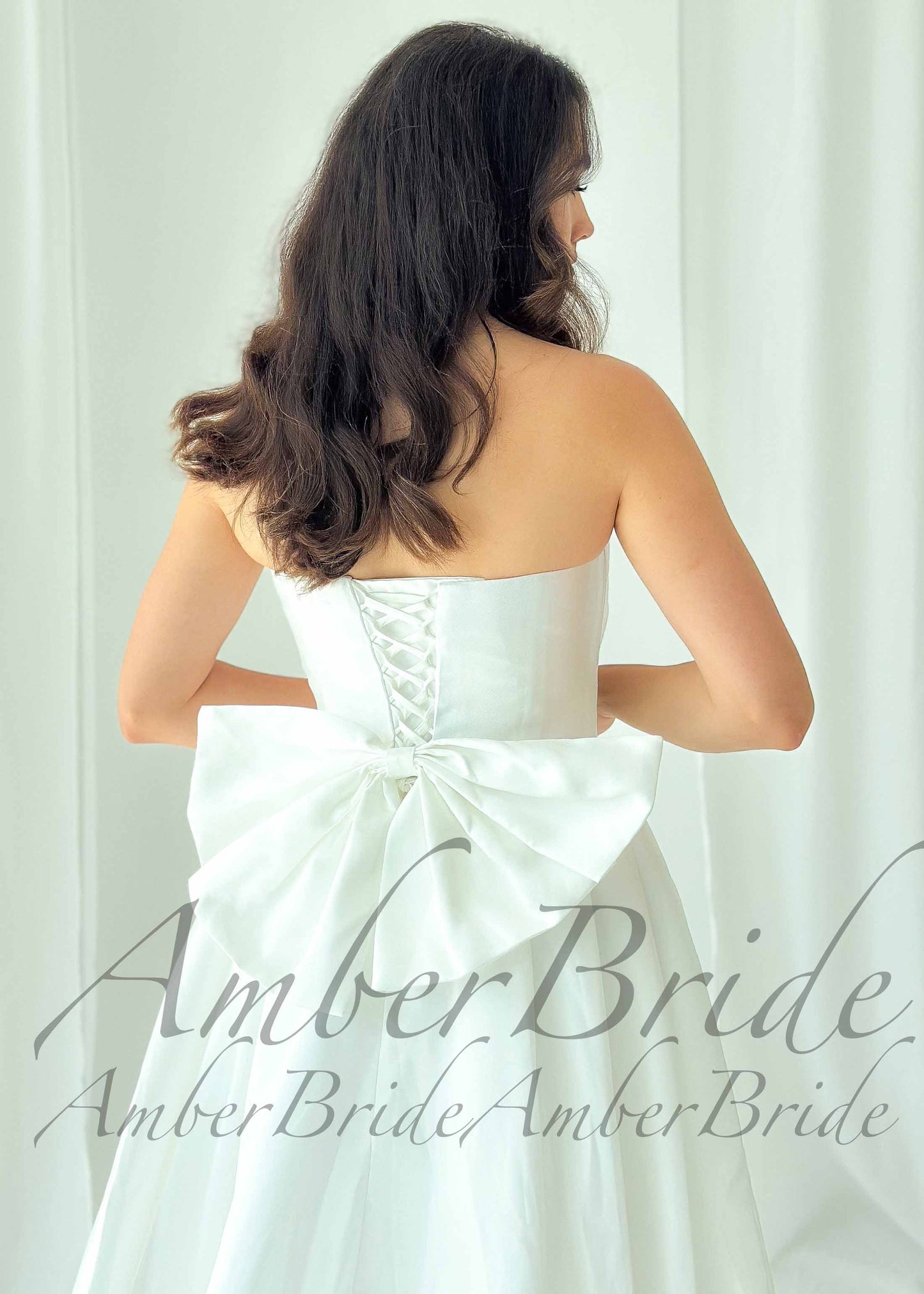 Modern Minimalist A-Line Satin Wedding Dress with Statement Bow