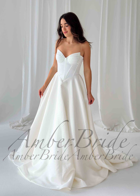 STOCK SELL-OUT: Shimmering Satin Wedding Gown with Sweetheart Neckline