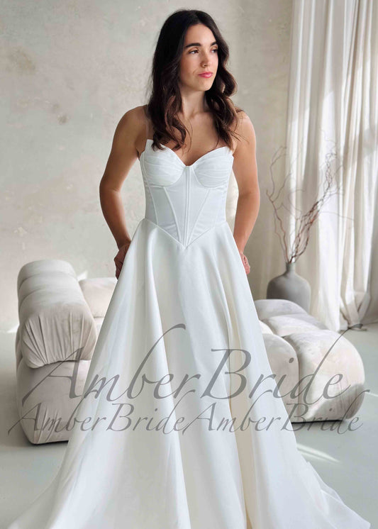 STOCK SELL-OUT: Shimmering Satin Wedding Gown with Sweetheart Neckline