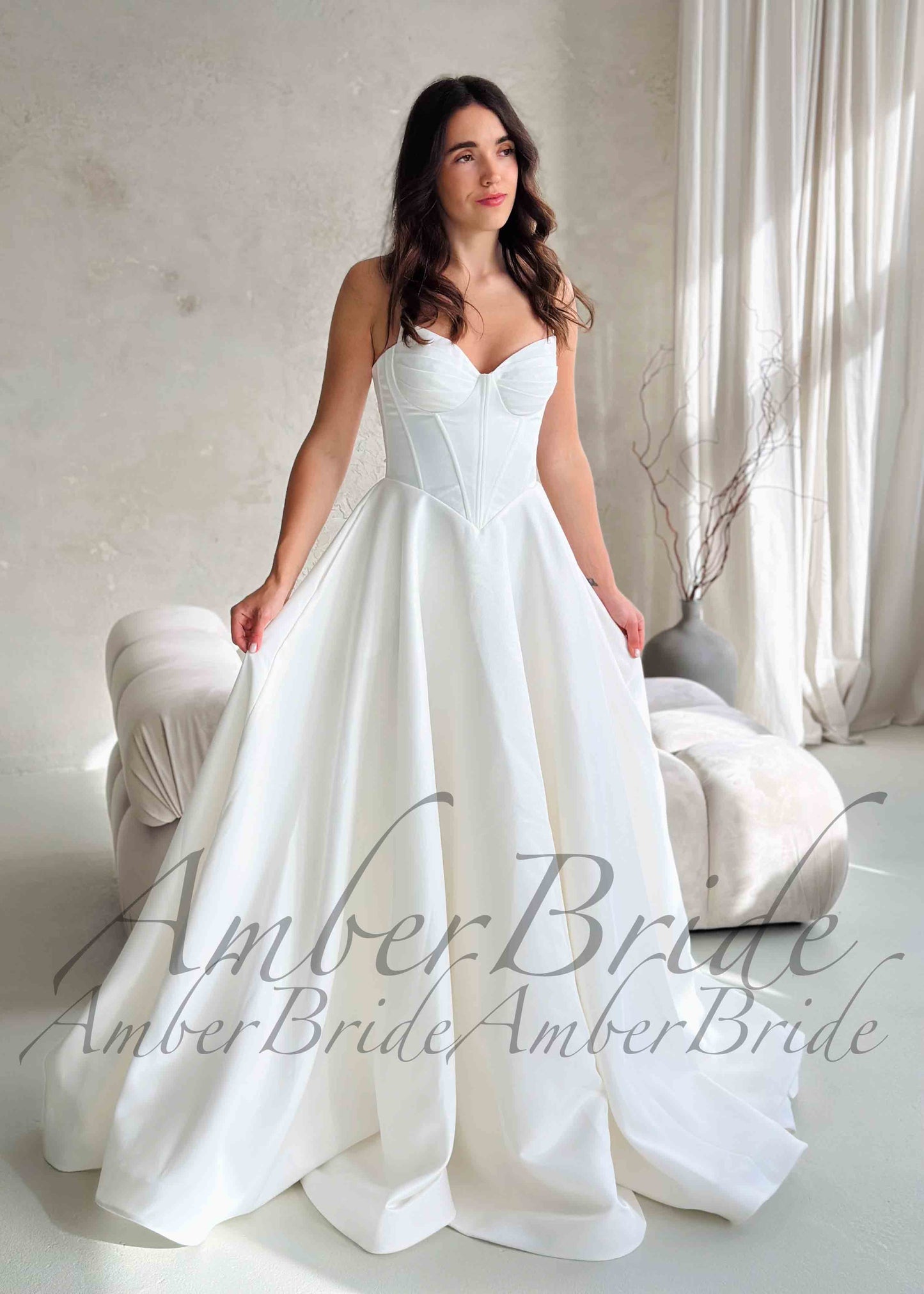 Shimmering Satin Wedding Gown with Sweetheart Neckline