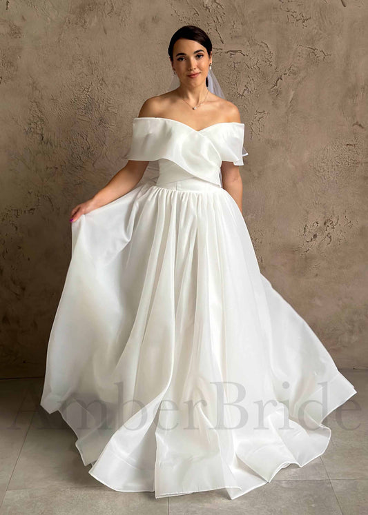 Simple A Line Off The Shoulder Organza Wedding Dress with Corset