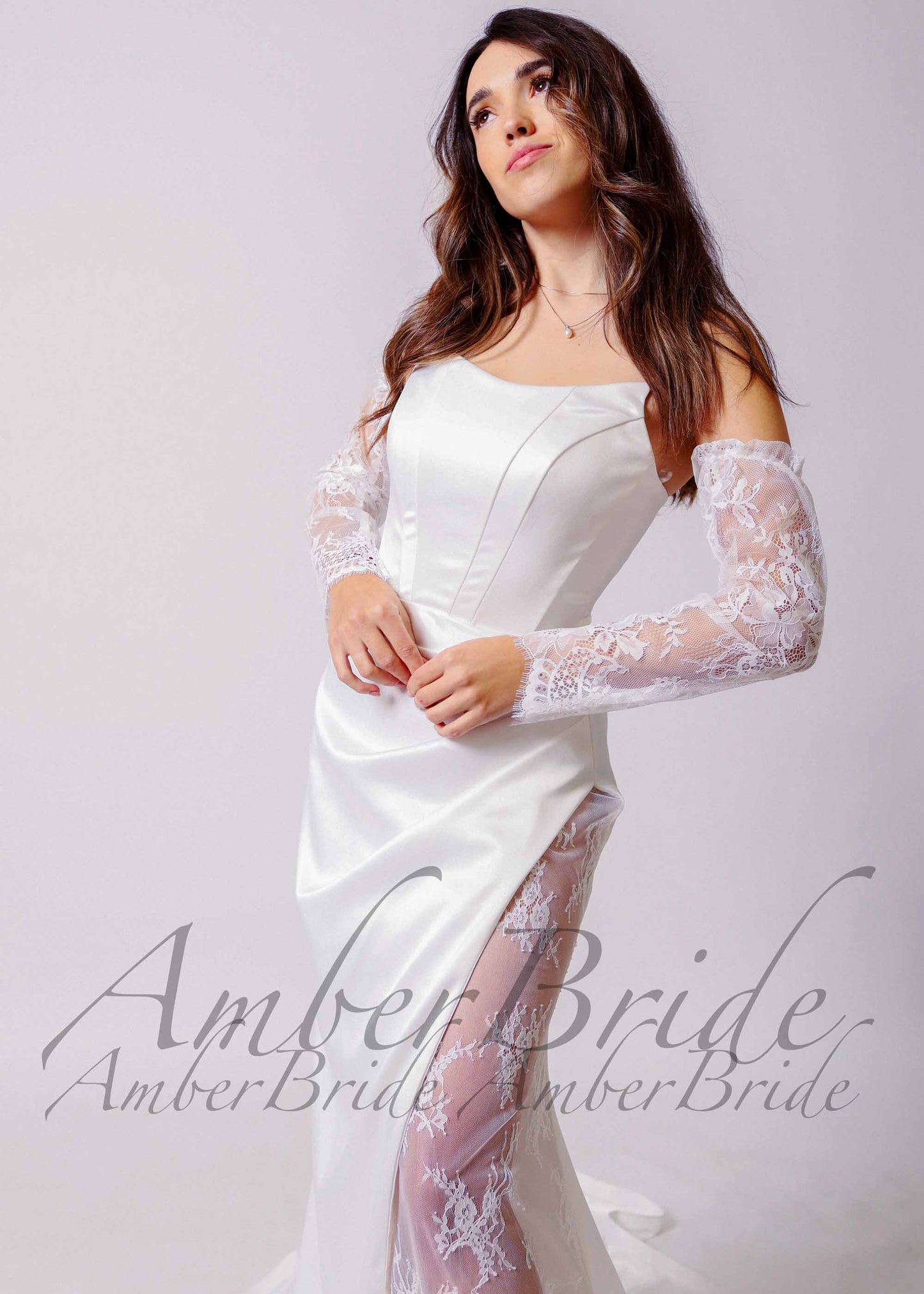 Strapless Satin Mermaid Wedding Dress with Lace Details