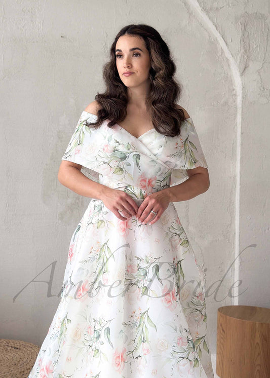 Floral A Line Off Shoulder Organza Wedding Dress with Corset