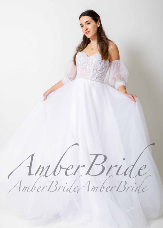 Floral A-Line Tulle Wedding Dress with Strapless Sweetheart Neckline