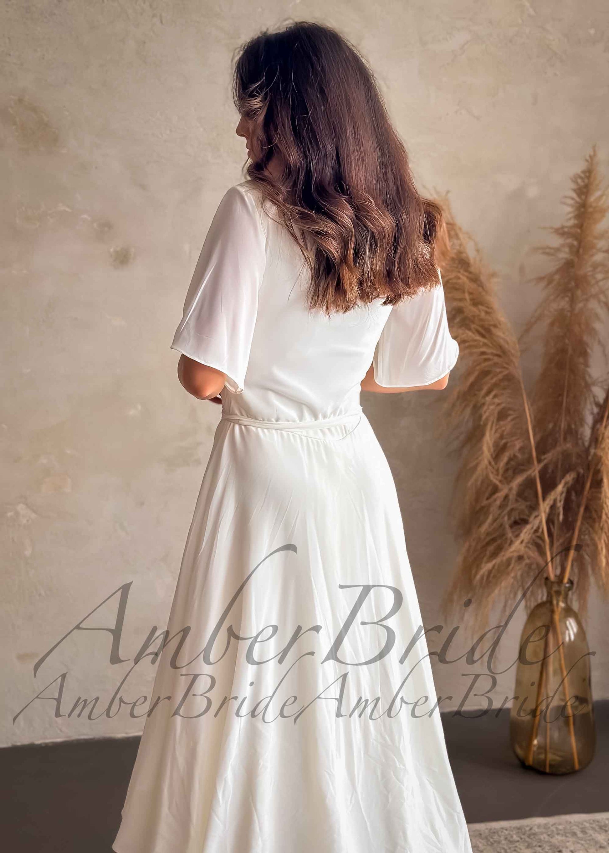 Medieval Style Layered Chiffon Wedding Dress with Flutter Sleeve