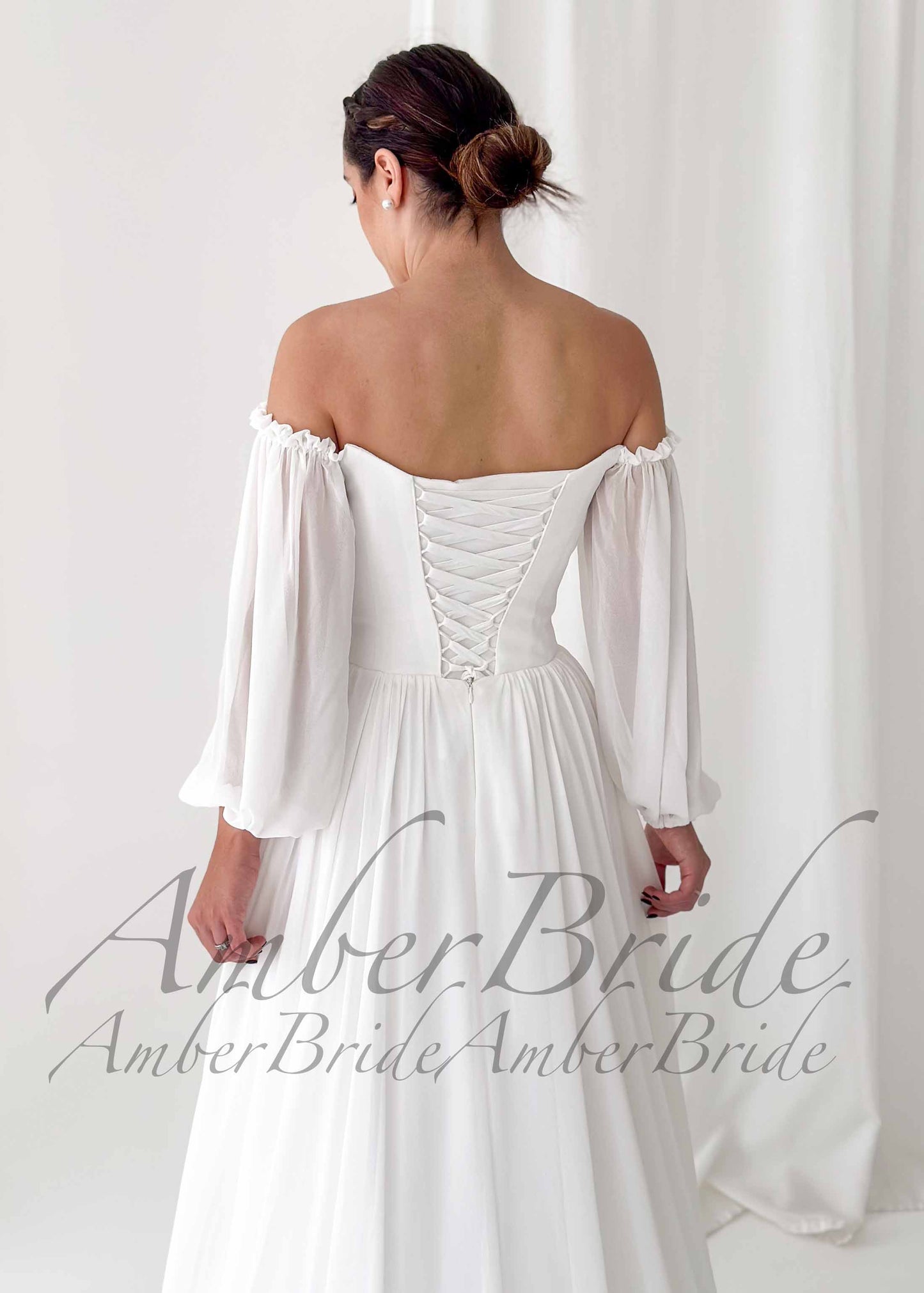 Elegant A Line Wedding Dress with Folder Chiffon Bodice and Flowy Long Train