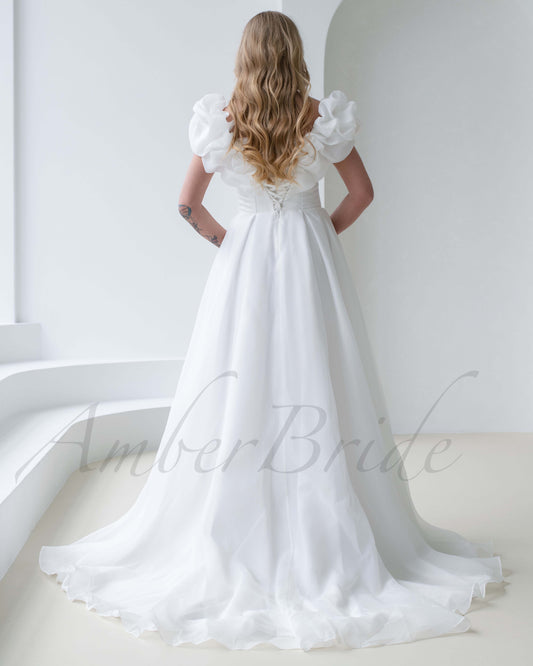 STOCK SELL-OUT: Exquisite A Line Organza Wedding Dress with Strapless Design and Corset