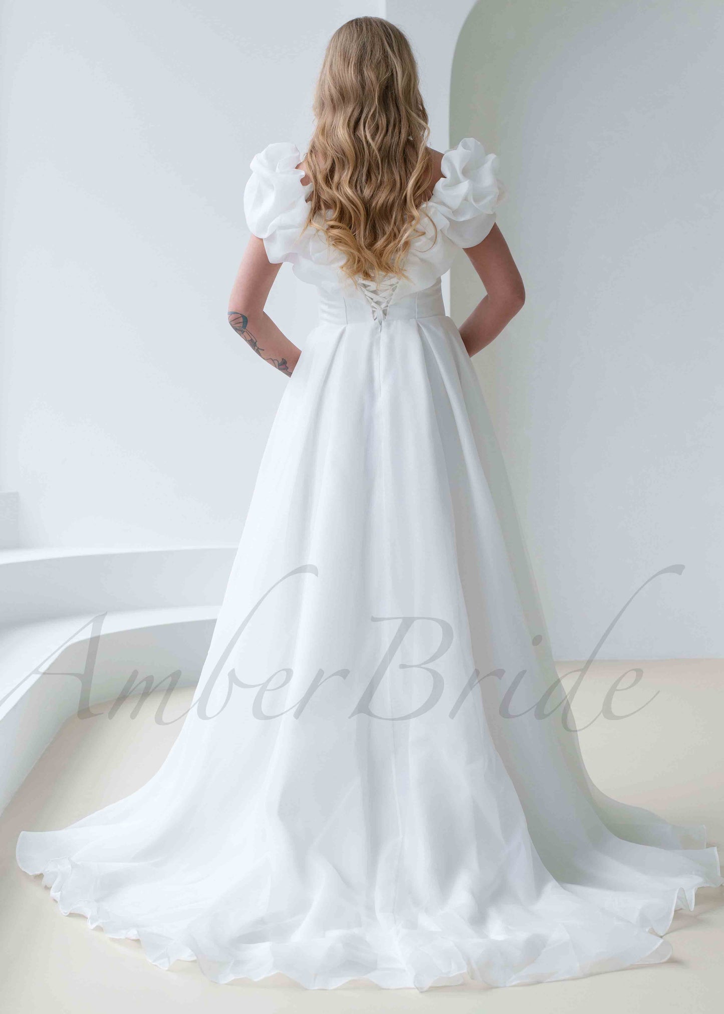 Exquisite A Line Organza Wedding Dress with Strapless Design and Corset