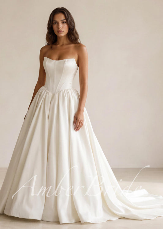 Strapless Ball Gown Satin Wedding Dress with Basque Waistline