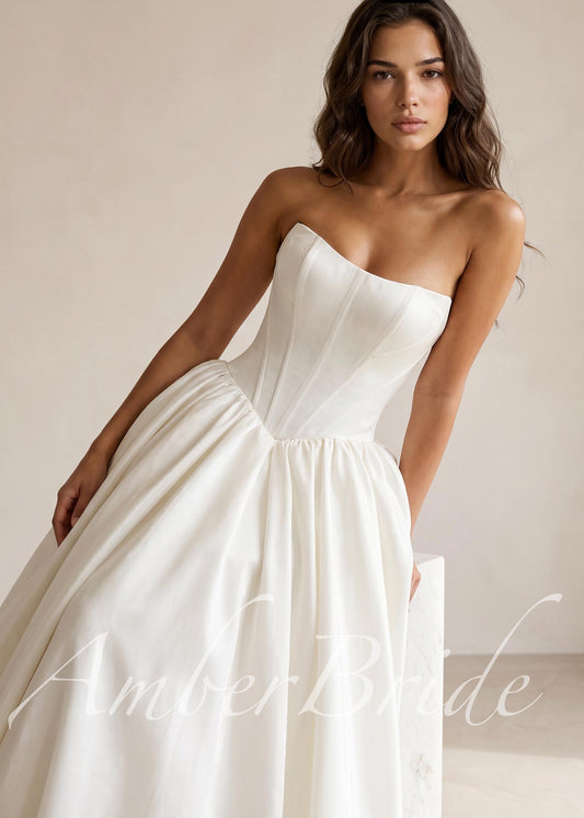 Strapless Ball Gown Satin Wedding Dress with Basque Waistline