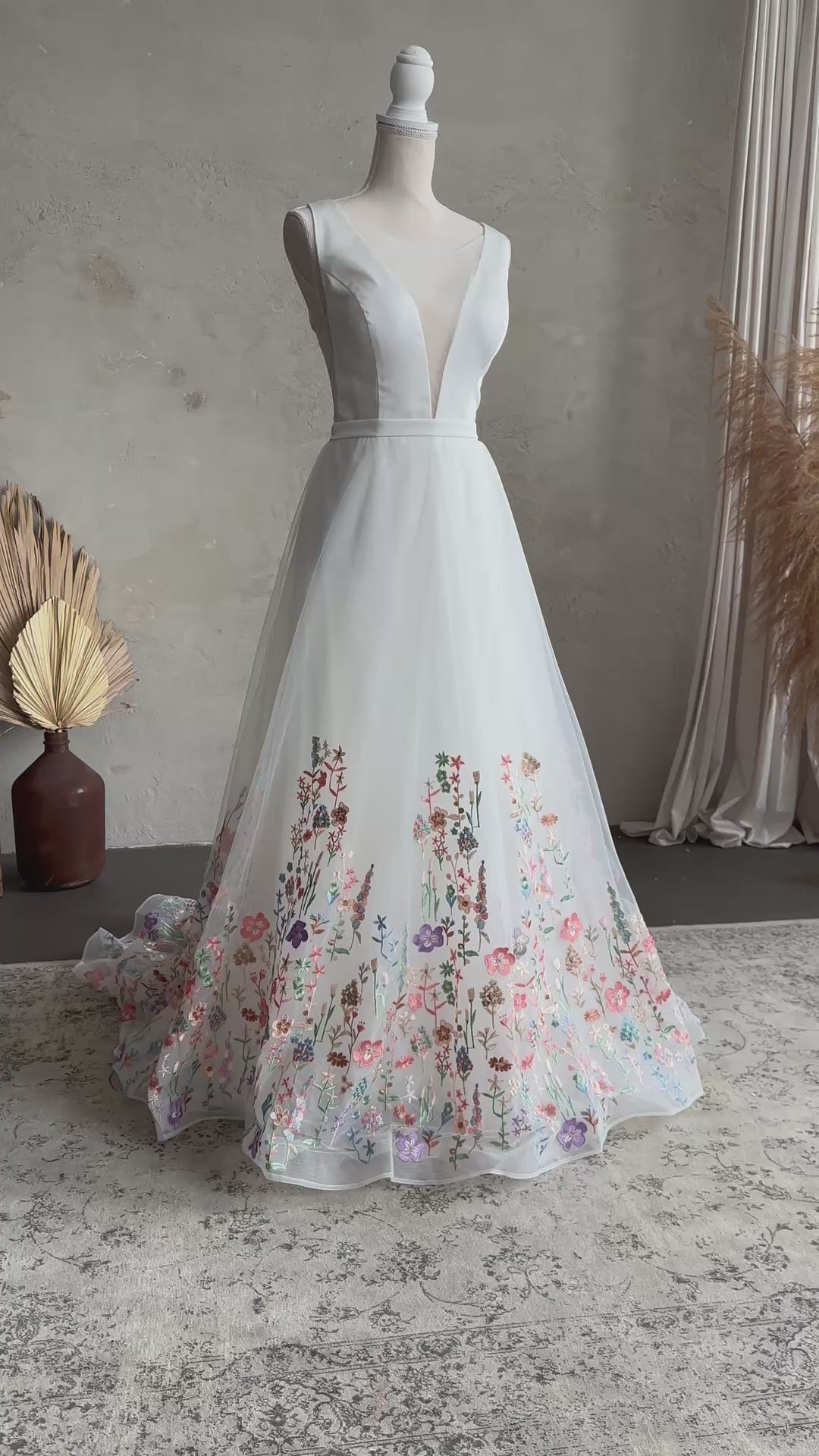STOCK SELL-OUT: Romantic Satin Wedding Dress with Floral Organza Skirt