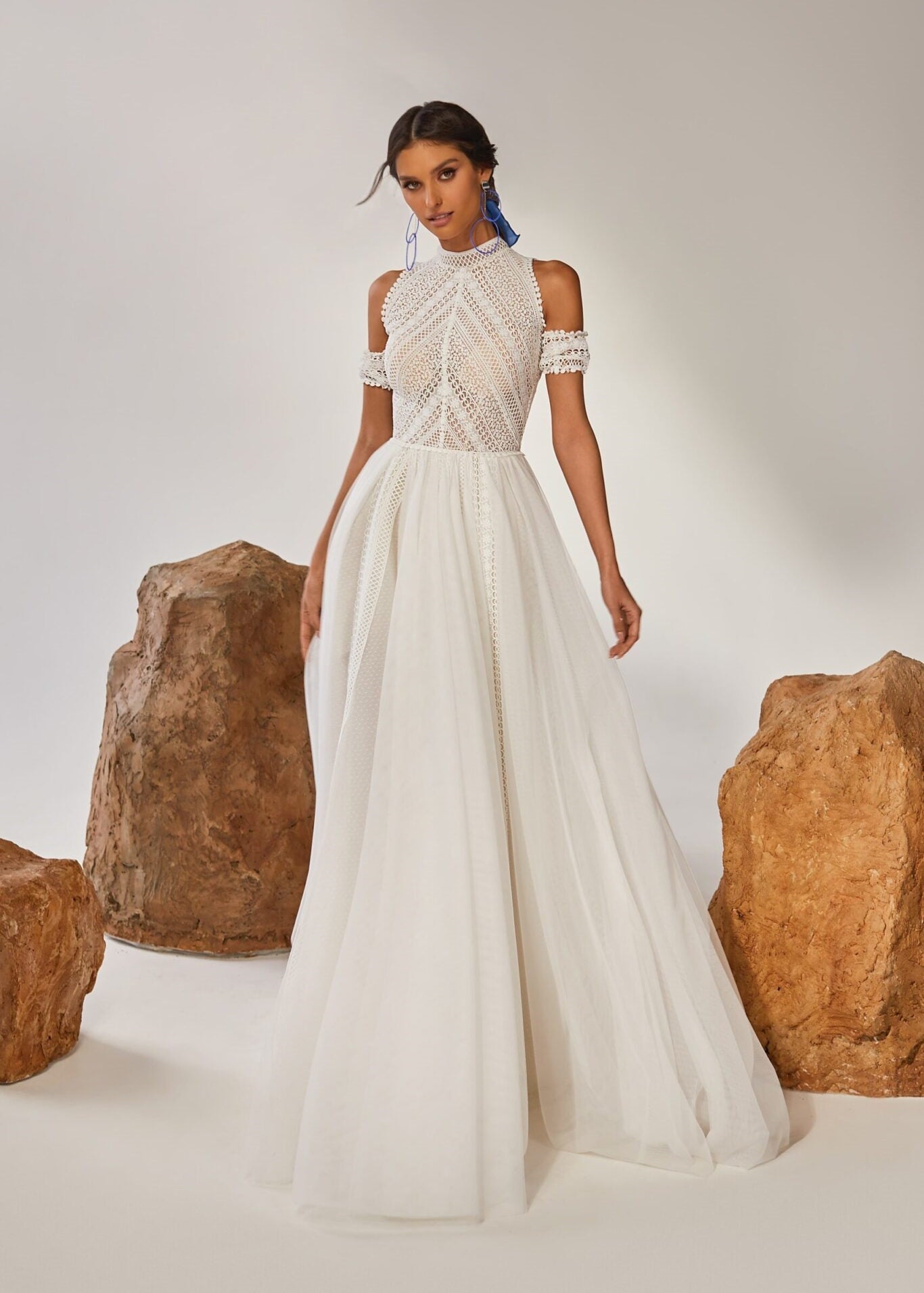 A Line Tulle Wedding Dress, Boho Style Tulle Bride Dress, Long Sleeve Wedding  Dress, Wedding Dress Sleeve, Boho Bride Dress, Wedding Gown 