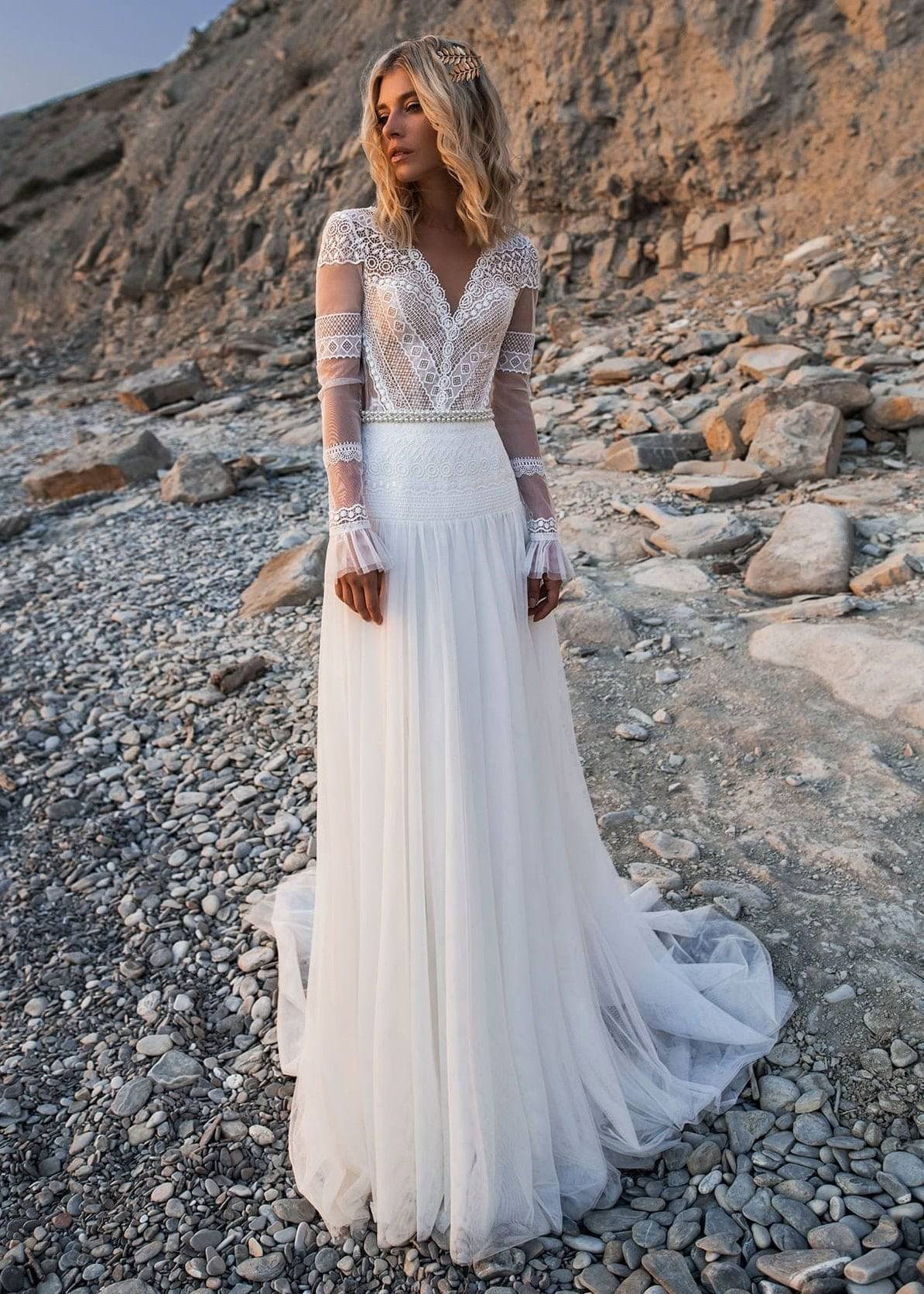 Simple Casual A-Line Chiffon Wedding Dress Bohemian Elegant Beach