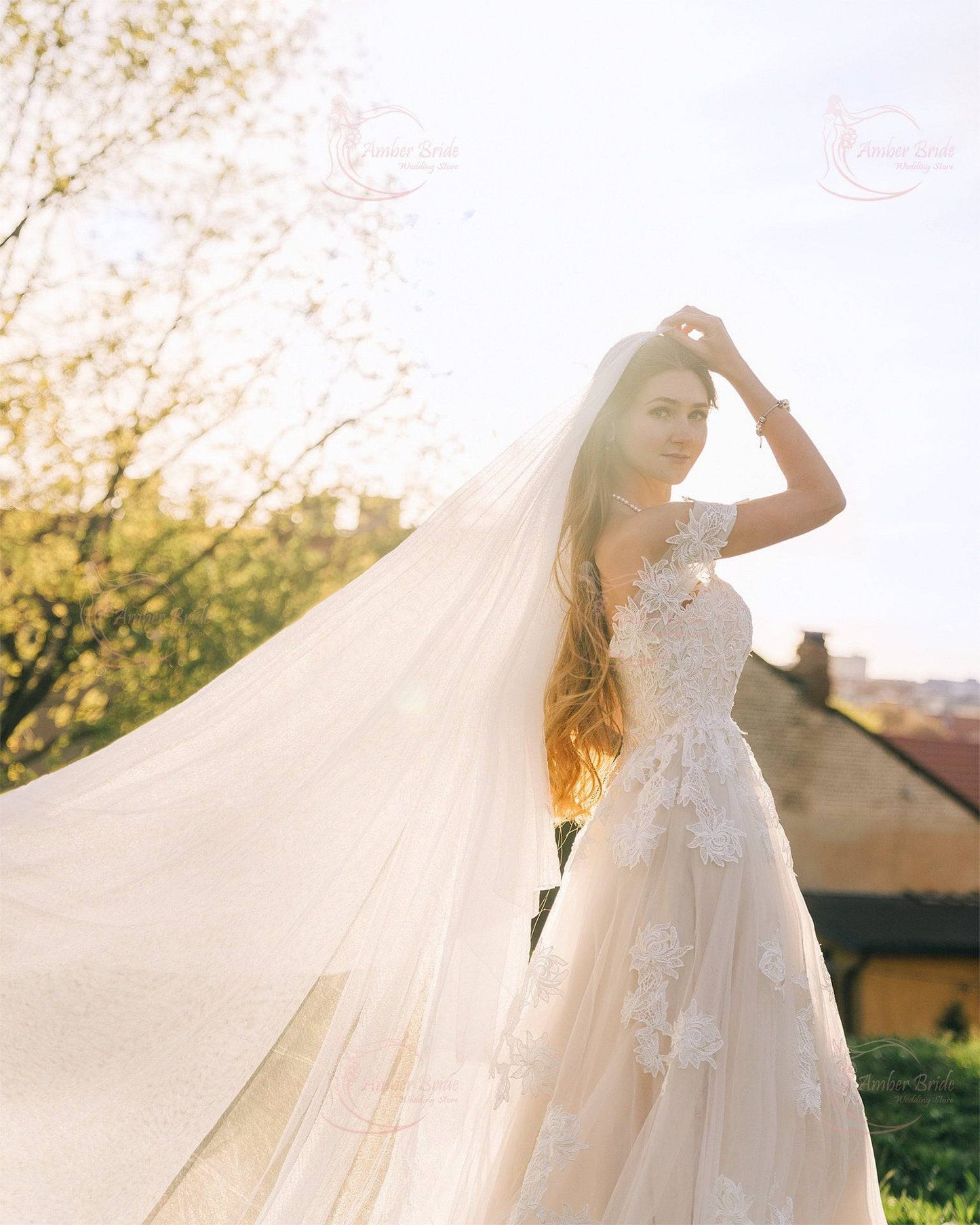 Boho A-Line Off-Shoulder Wedding Dress with Flower Appliques