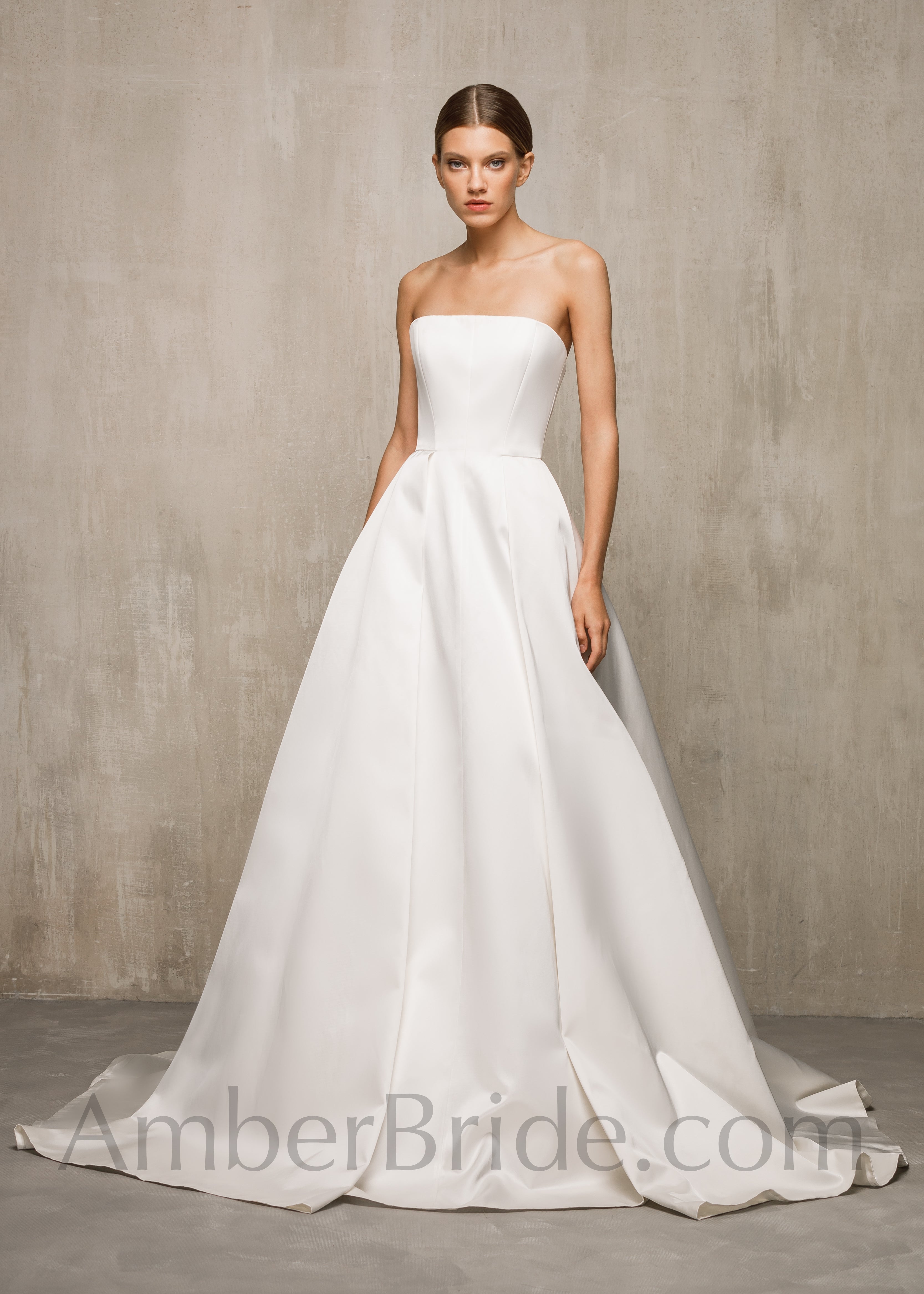 A-line Satin White Bridal Dress with Straight Strapless Neckline
