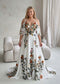 Colorful Floral A-Line Wedding Dress with Detachable Off-Shoulder Sleeves