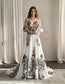 STOCK SELL-OUT: Colorful Floral A-Line Wedding Dress with Detachable Off-Shoulder Sleeves