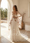 Bohemian Rust Floral Embroidered Wedding Dress with Dramatic Wing Sleeves