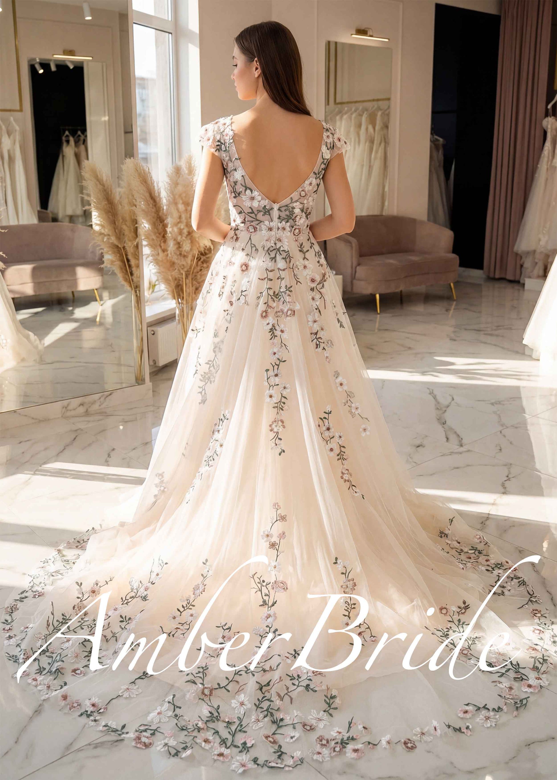 Romantic Embroidered A-Line Wedding Dress with Cap Sleeve Romantic Embroidered A-Line Wedding Dress with Cap Sleeve