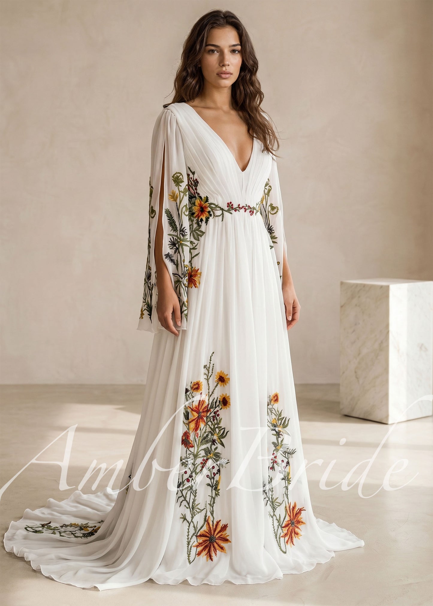Boho Embroidered Floral Bell Sleeve Dress