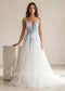 Sky Blue Floral Tulle Wedding Dress with Spaghetti Straps and Open Back