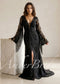 Bohemian Black Lace Wedding Dress with Fringe Sleeves