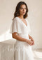 Boho A-Line Chiffon Wedding Dress with Lace Flowers, Flutter Sleeve and Backless Design