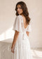 Boho A-Line Chiffon Wedding Dress with Lace Flowers, Flutter Sleeve and Backless Design