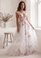 Pink Floral A Line Tulle Wedding Dress with Backless Design