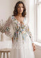 Romantic Colorful Floral Embroidered A-Line Tulle Wedding Dress